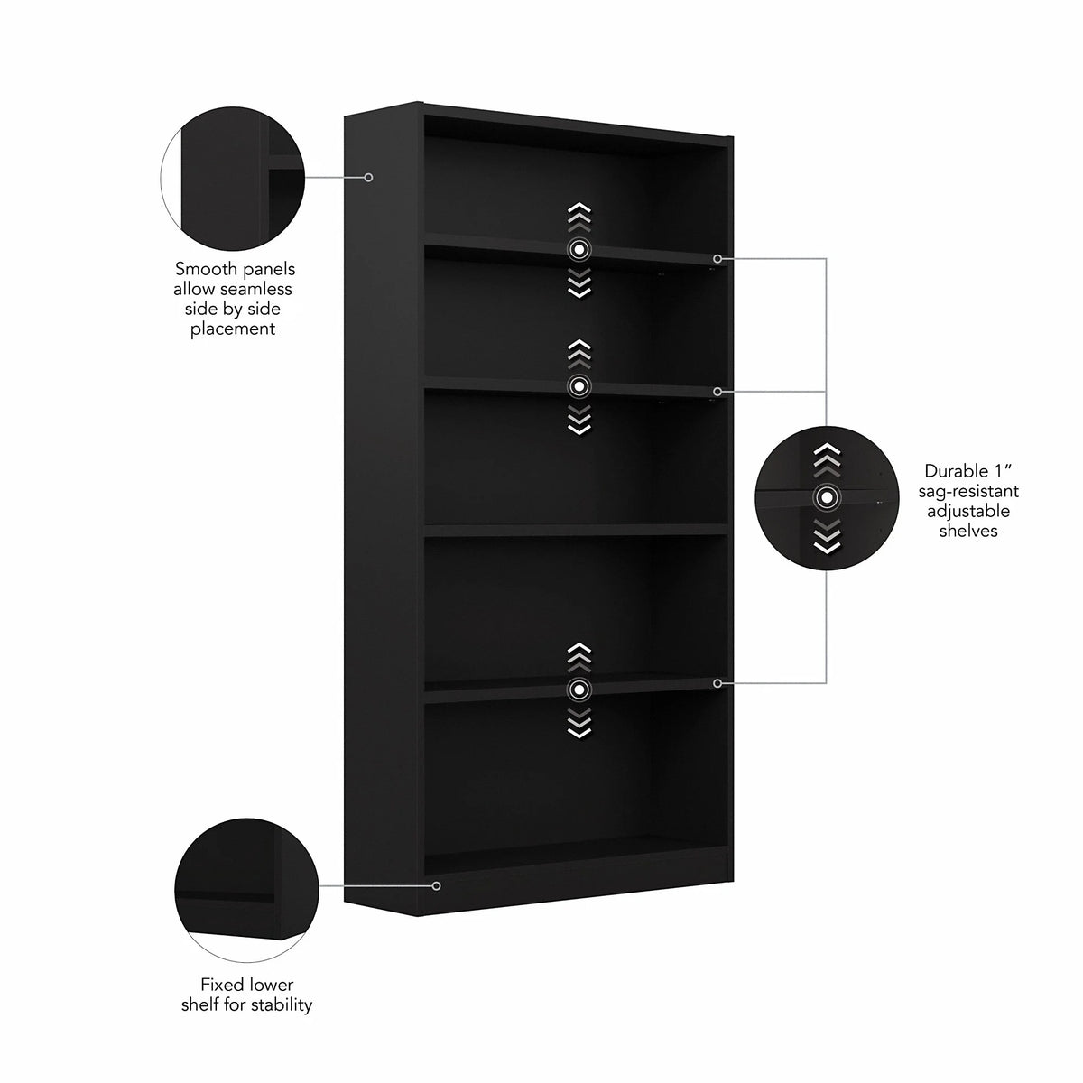 5 Shelf Classic Black Bookcase D4527