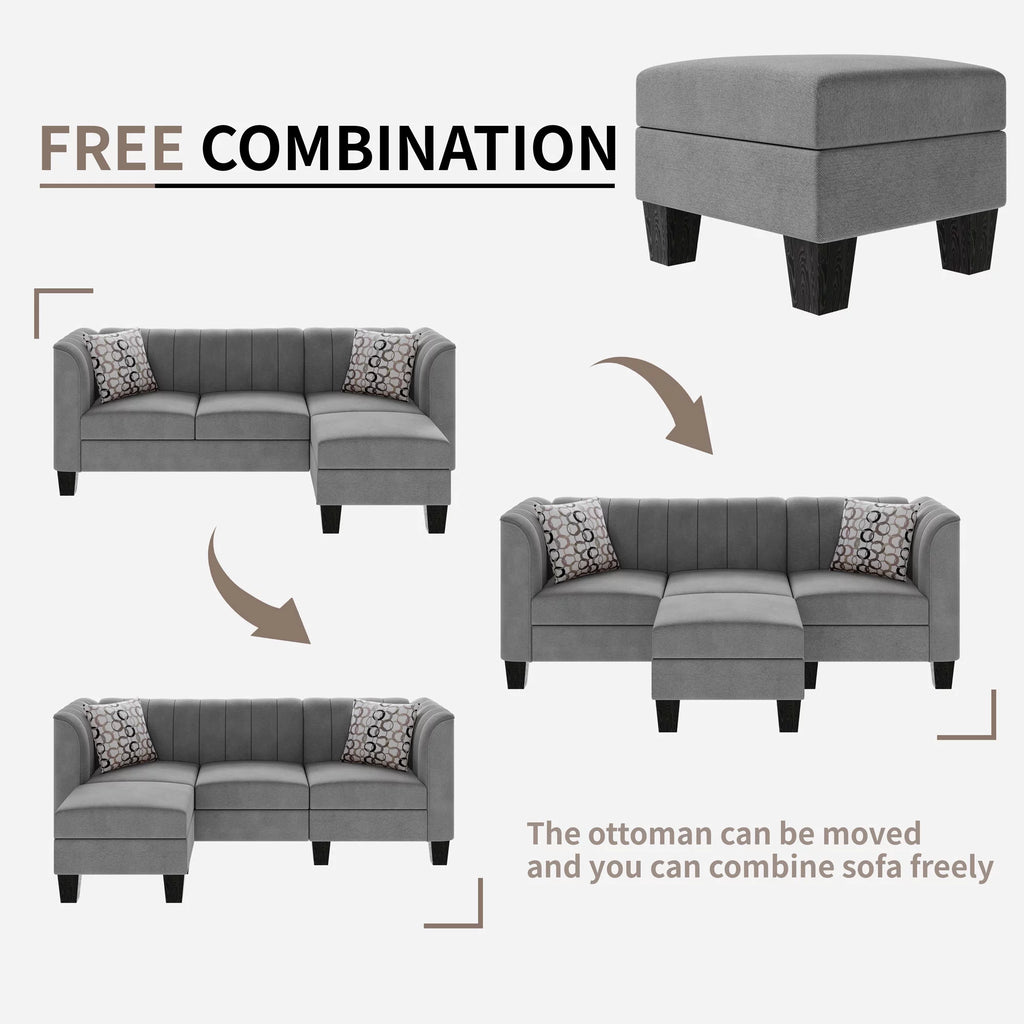Black L Shaped Linen Fabric Sectional Sofa T3431