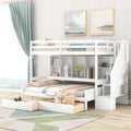 Twin Xl Over Full Bunk Bed with Storage Shelves, Drawers and Staircase, White V9038