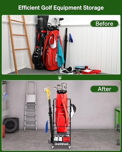 Golf Bag Storage Rack with Wheels B30826