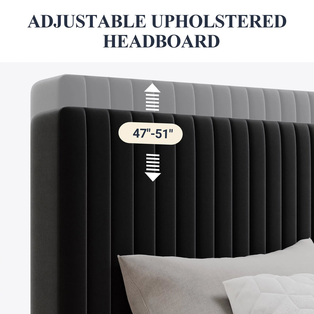 Pink Queen Size Upholstered Platform Bed Frame with Velvet Headboard D917