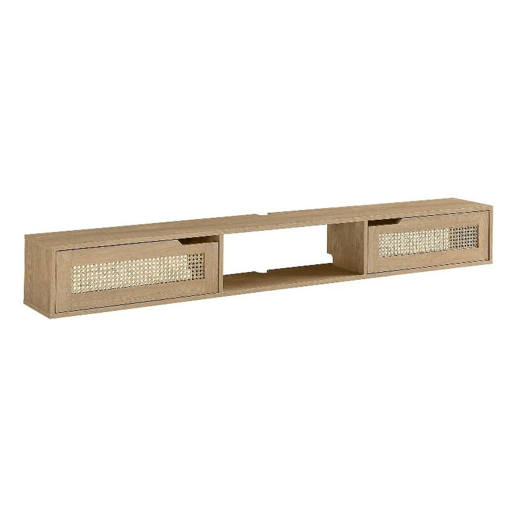 70" Oak Wood TV Stand with Rattan Doors Z851774
