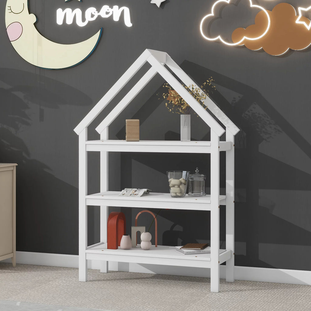 Twin House-Shaped Floor Bed Frame with 2 Detachable Stands White D948455