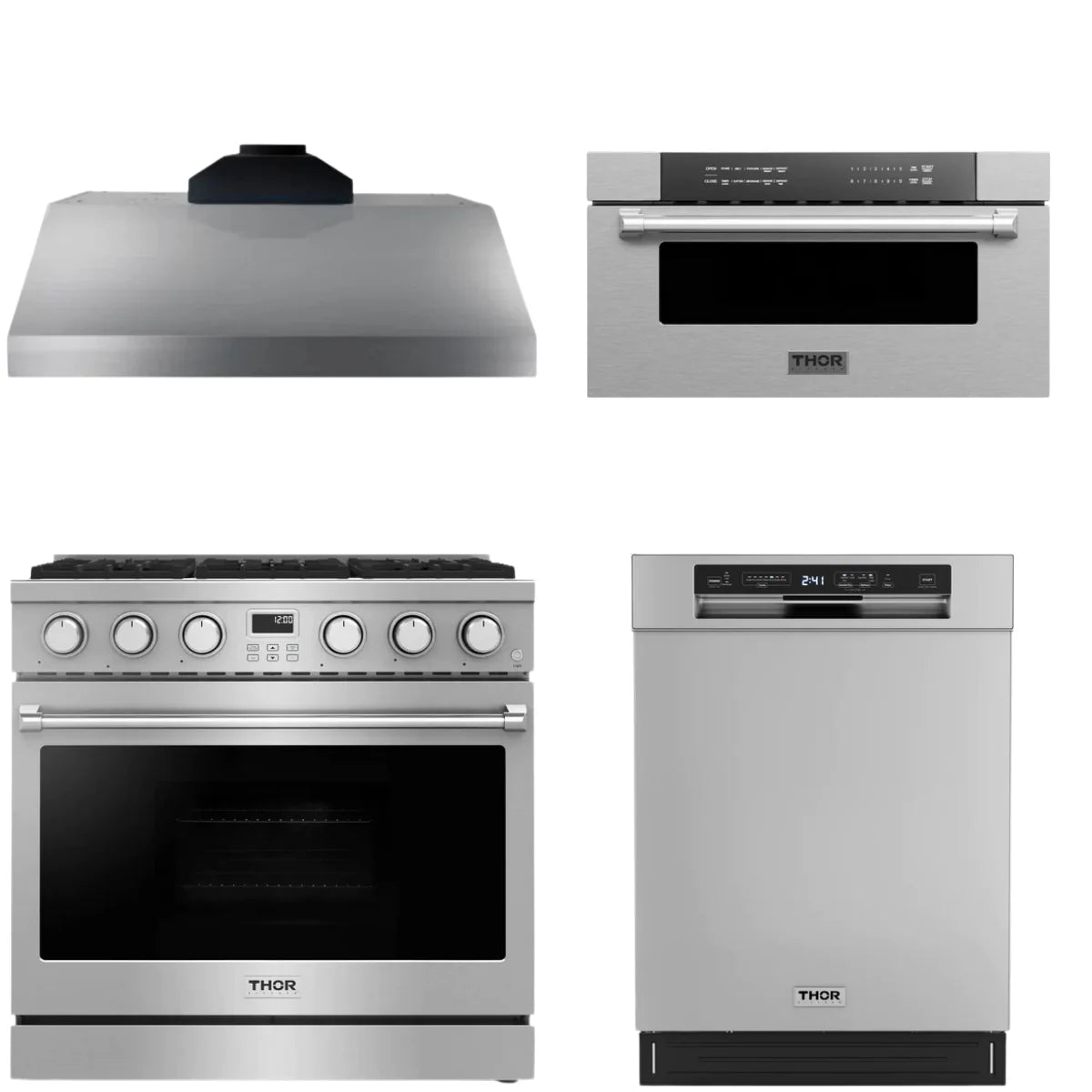 36 Gas Range, Range Hood, Dishwasher and Microwave Z396