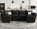 Oversized Modular Sectional Sleeper Sofa with Pull Out Bed and Storage Ottomans Chenille Black K741