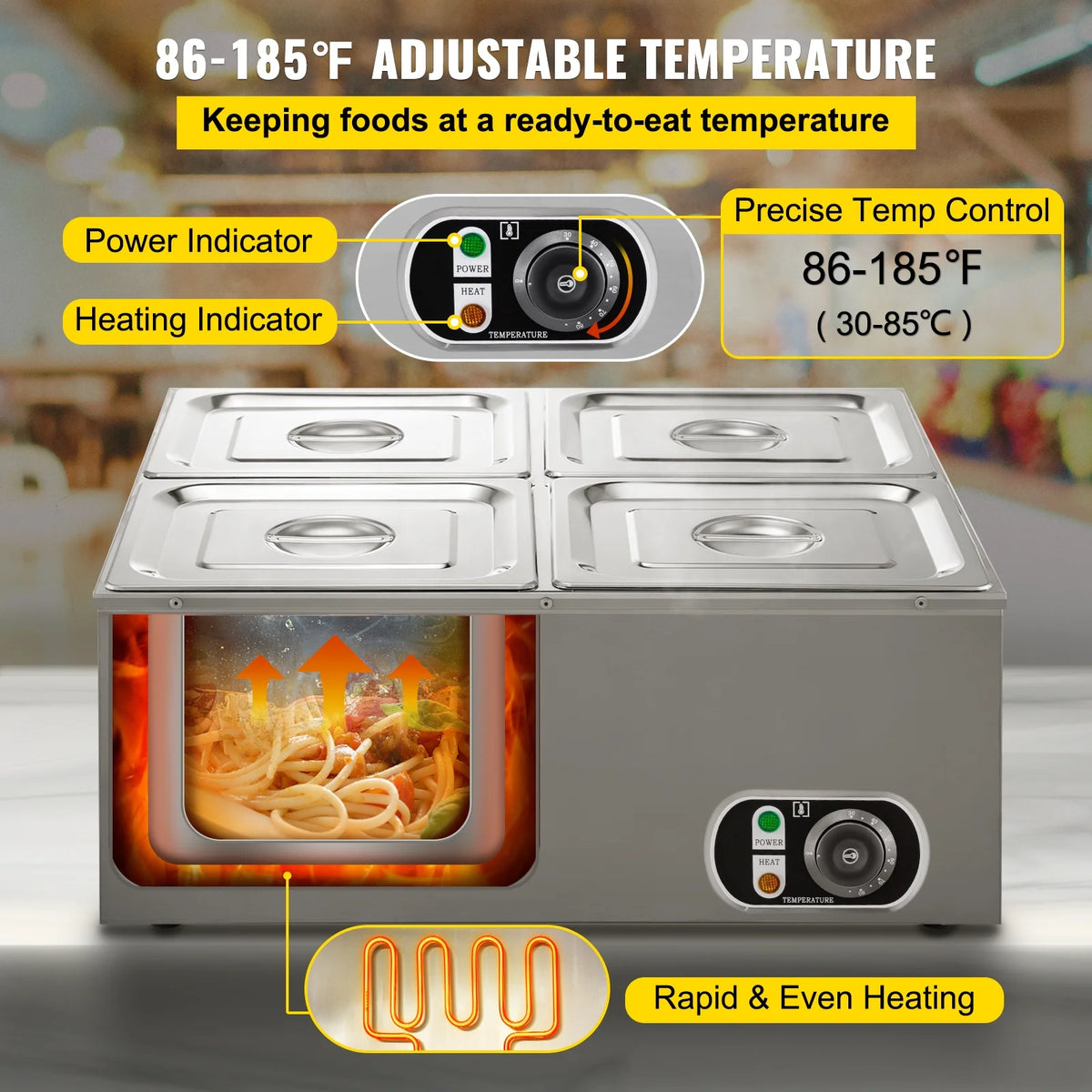 110V 4-Pan Stainless Steel Commercial Food Warmer 24 Qt X15655