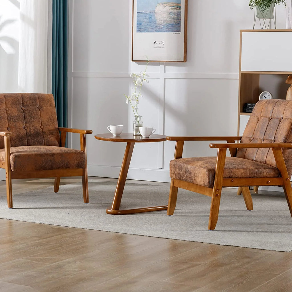Mid Century Modern Accent Chair Set of 2 with Side Table Z7352