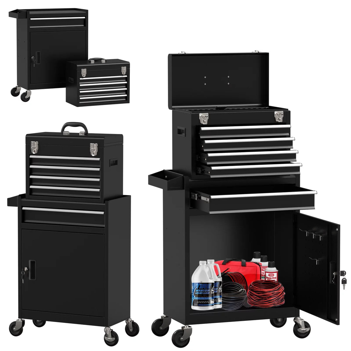 Black 5 Drawer Tool Storage Cabinet with Wheels and Lock U699