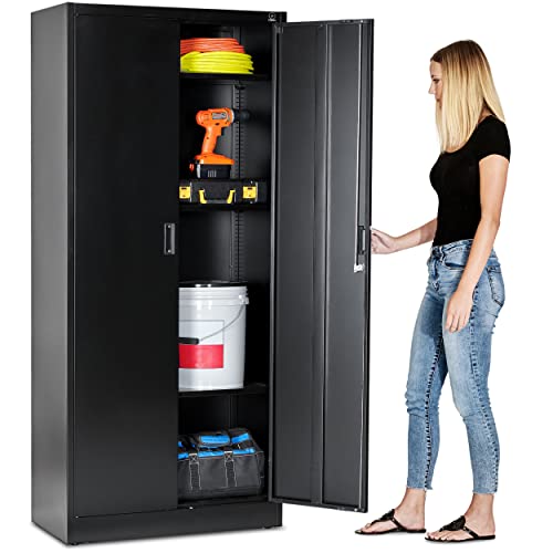 71-inch Tall Black Steel Storage Cabinet with Adjustable Shelves E942442