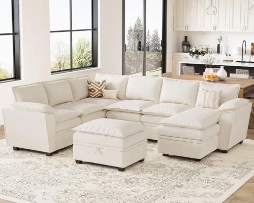 Oversized Modular Sectional Sleeper Sofa with Pull Out Bed and Storage Ottomans Chenille Black K741