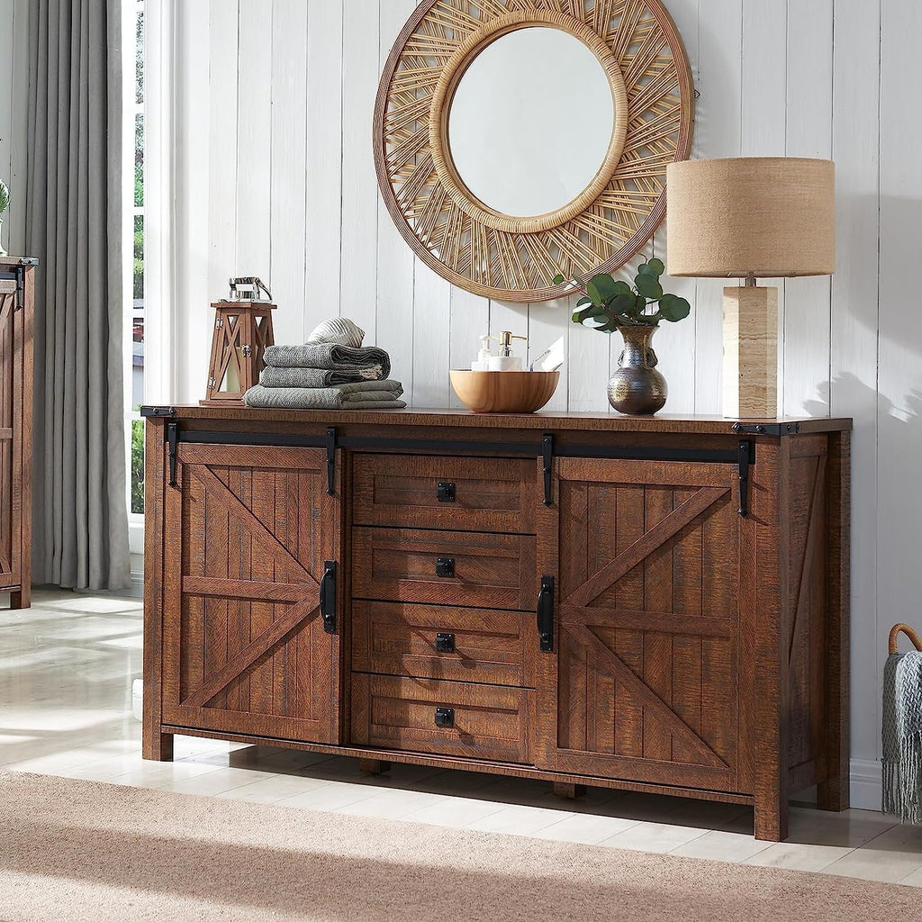 4 Drawer Light Rustic Oak Wood Dresser J5779