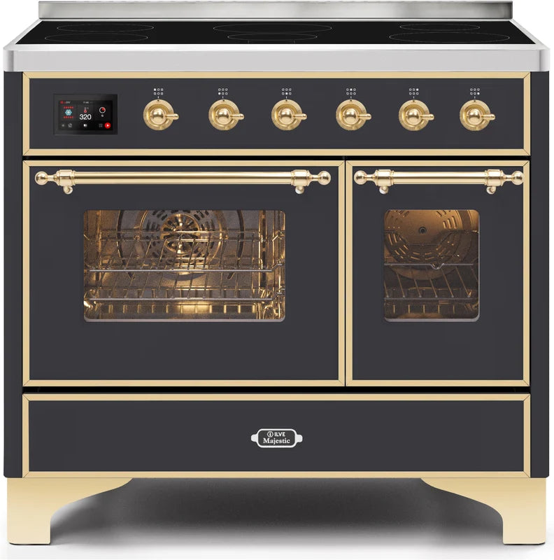40 Induction Range with Electric Oven in Matte Graphite with Brass Trim L387