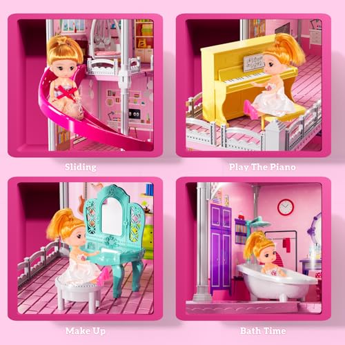 Indoor Playset with 4 Storeys 11 Rooms 2 Dolls M865336