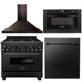 36 Dual Fuel Range, Range Hood, Microwave, Dishwasher in Black Stainless Steel P3275