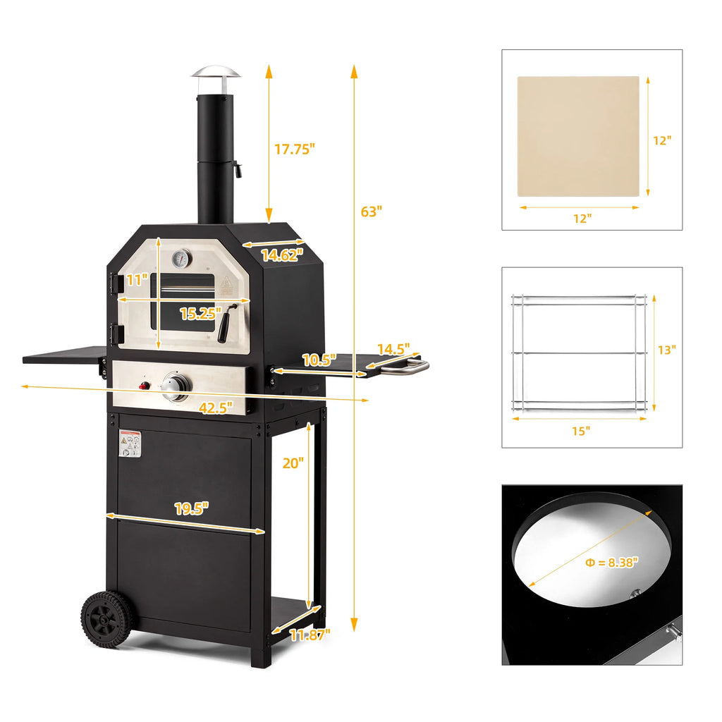 12" Propane Gas Pizza Oven with 2 Foldable Shelves and Wheels N995