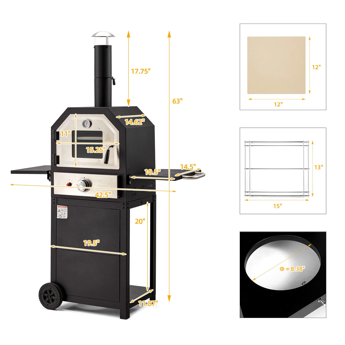 12" Propane Gas Pizza Oven with 2 Foldable Shelves and Wheels N995