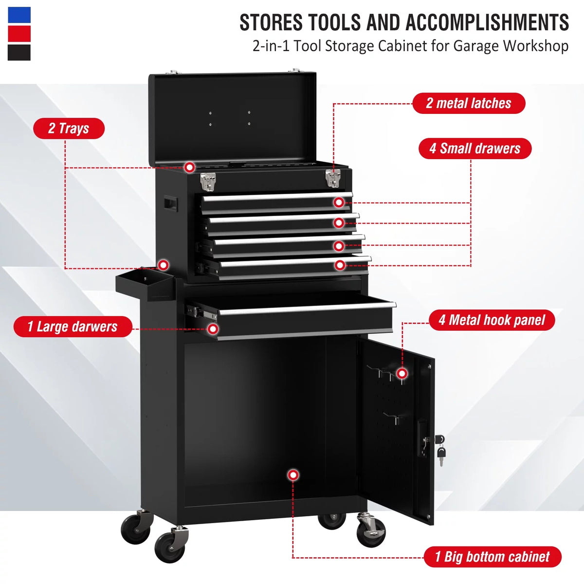 Black 5 Drawer Tool Storage Cabinet with Wheels and Lock U699