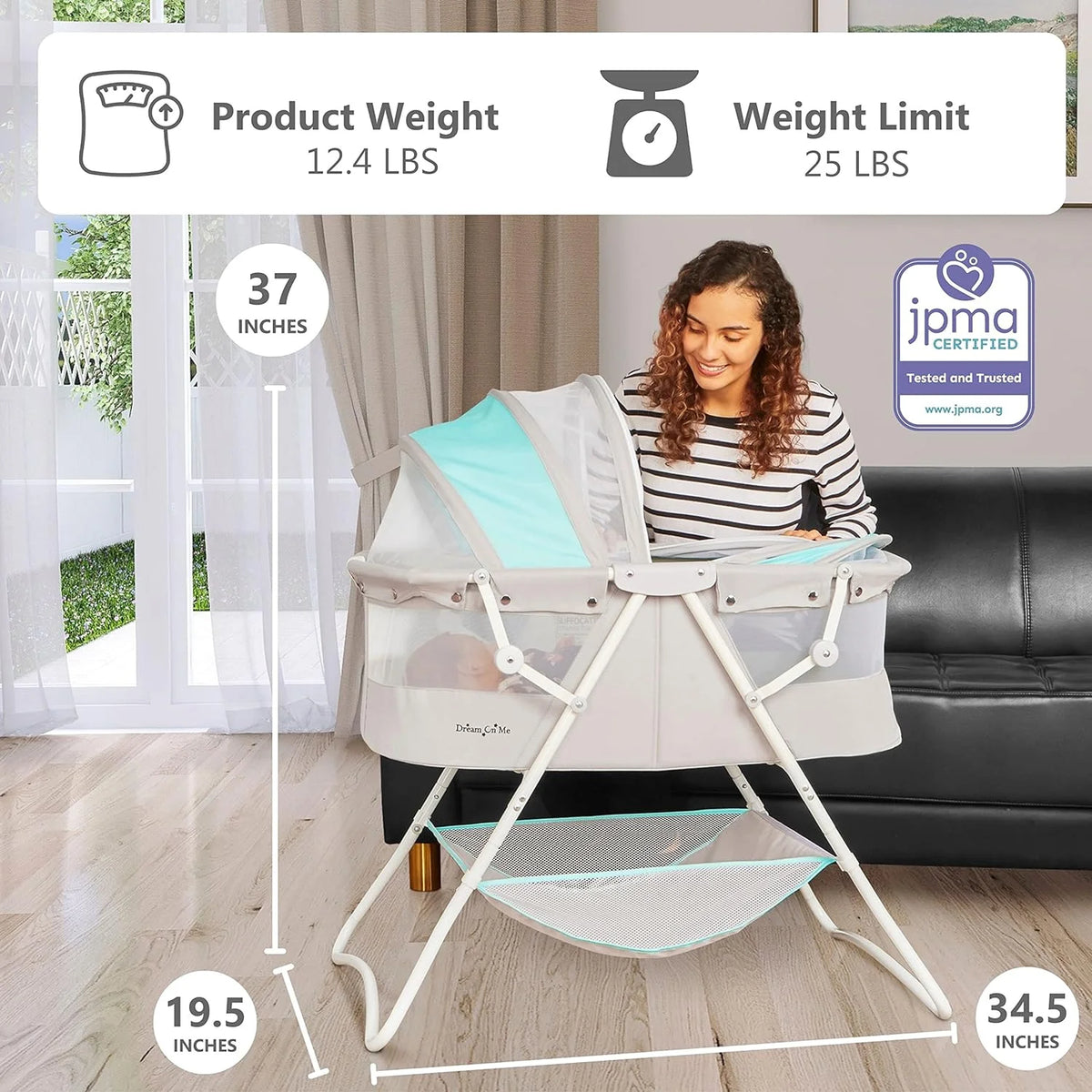 Lightweight Portable Baby Bassinet with Storage Basket W2703