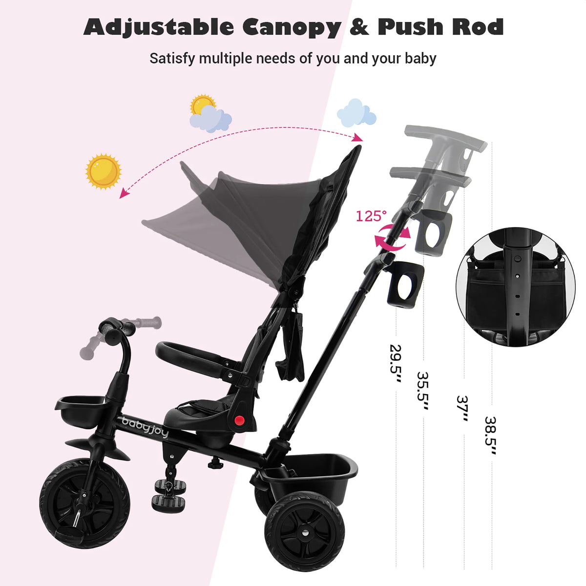 4-in-1 Toddler Tricycle with Adjustable Push Handle D579