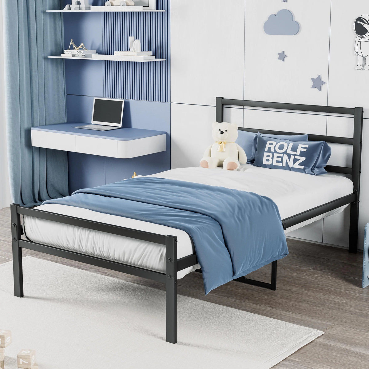 Black Metal Platform Bed with Headboard and Footboard V29009