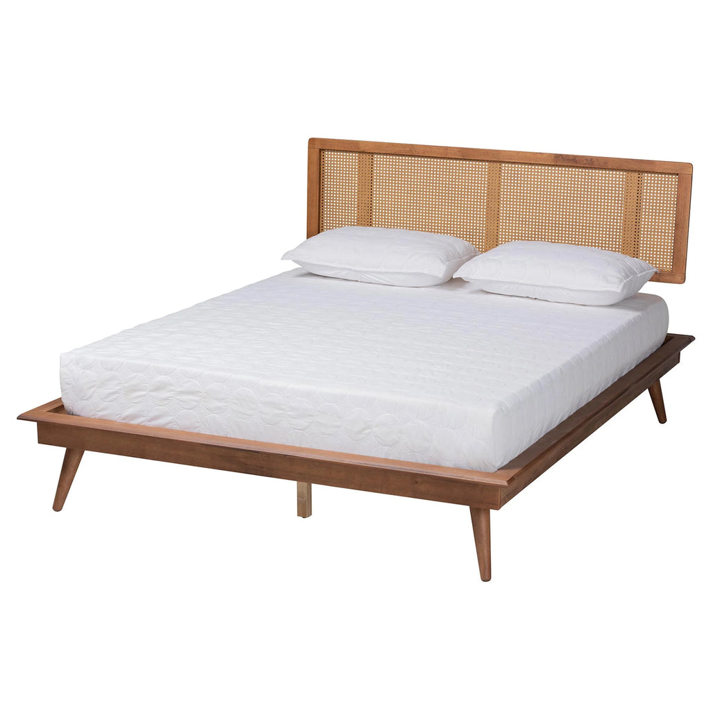 Walnut Brown Wood and Rattan King Size 3-Piece Bedroom Set T16717