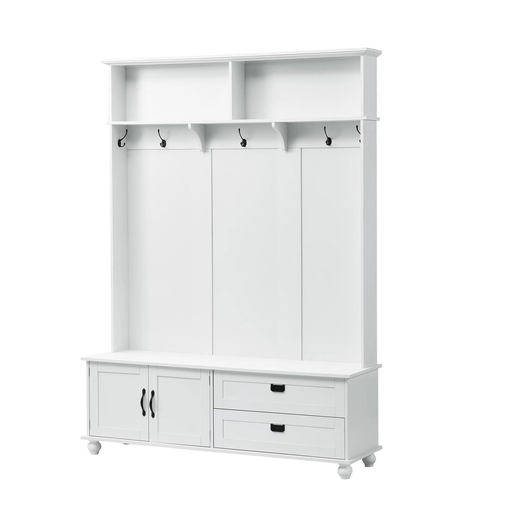 White Hall Tree with Storage Cabinet and 2 Drawers N7673