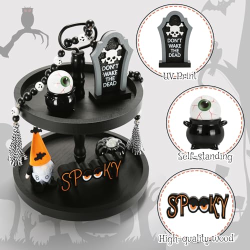 Halloween Decorations and Wooden Two Tiered Tray Stand S6344