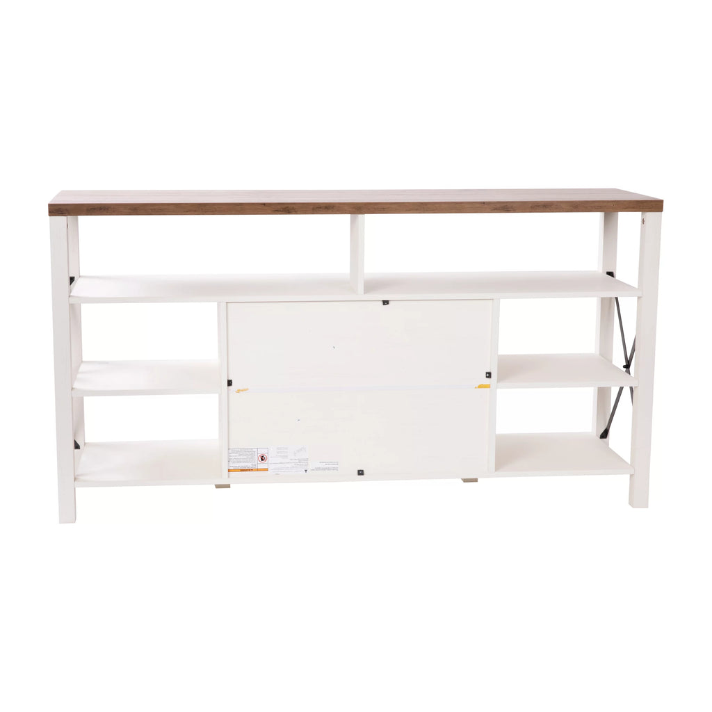 60" White Media Console with Rustic Oak Top J67585