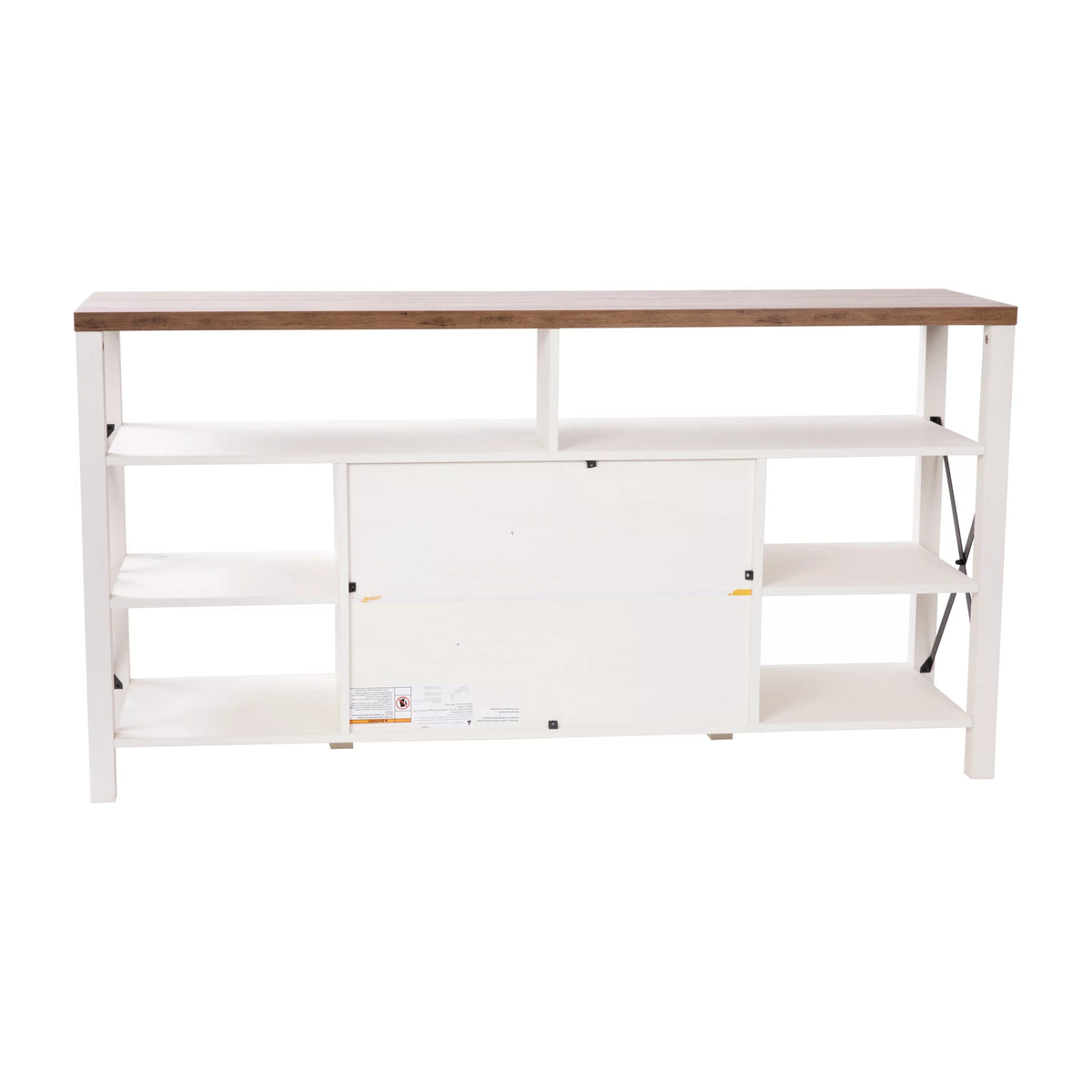 60" White Media Console with Rustic Oak Top J67585