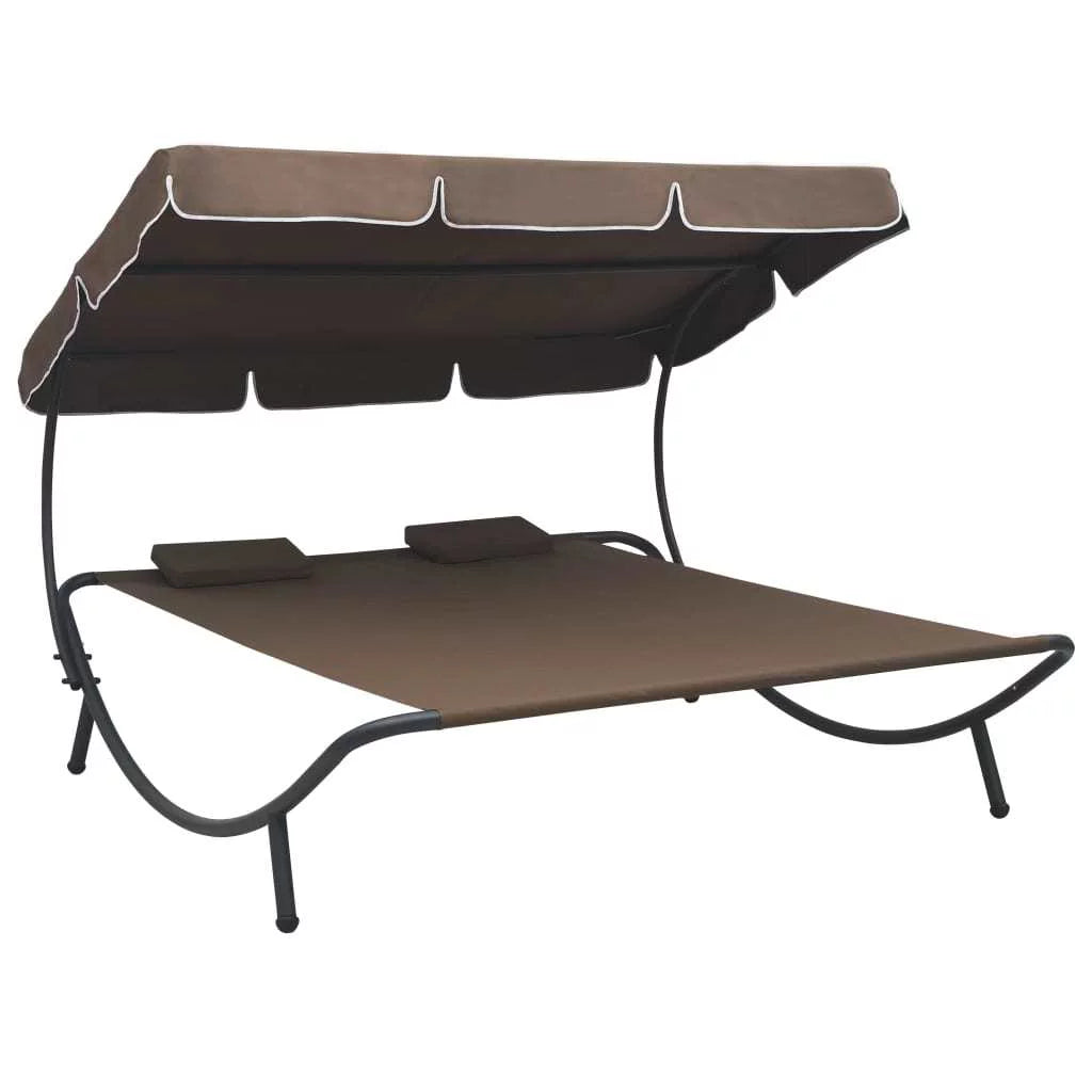 Brown Outdoor Lounge Bed with Canopy and 2 Pillows S833688