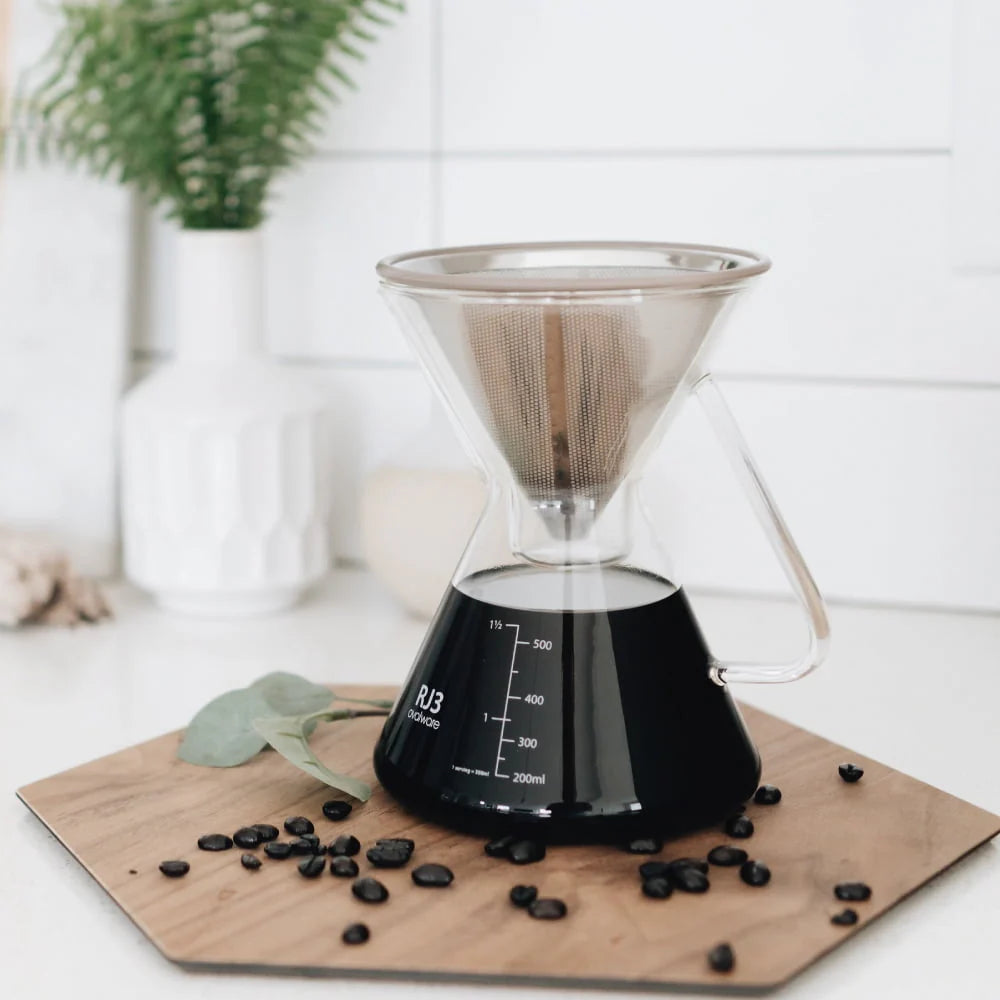 Pour-over Coffee Maker 17oz Stainless-Steel Filter Measuring Cup & Carafe N729