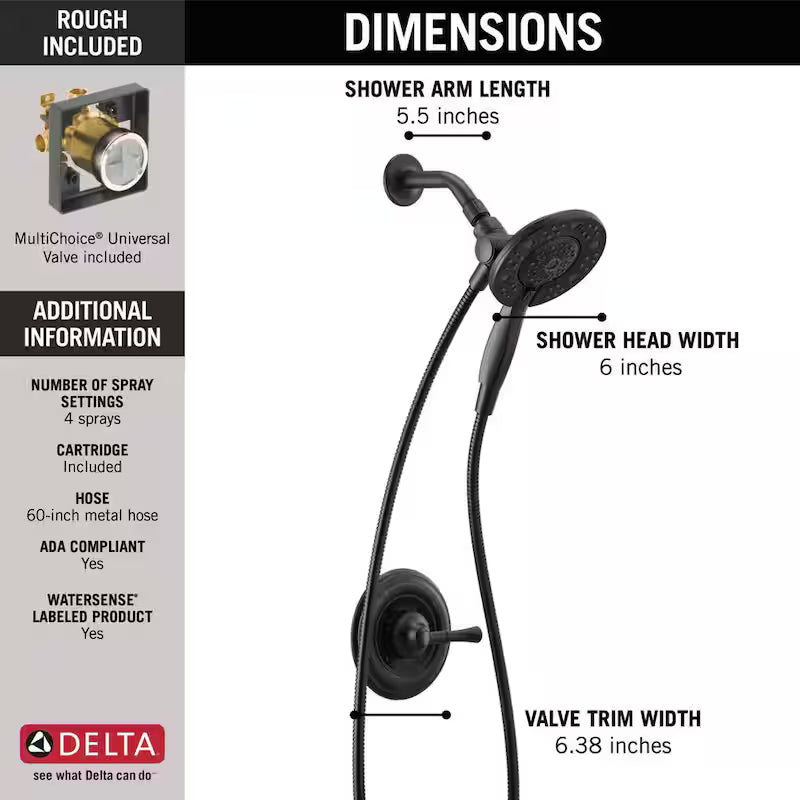 Single-Handle 4-Spray Shower Faucet 1.75 GPM Matte Black V68559