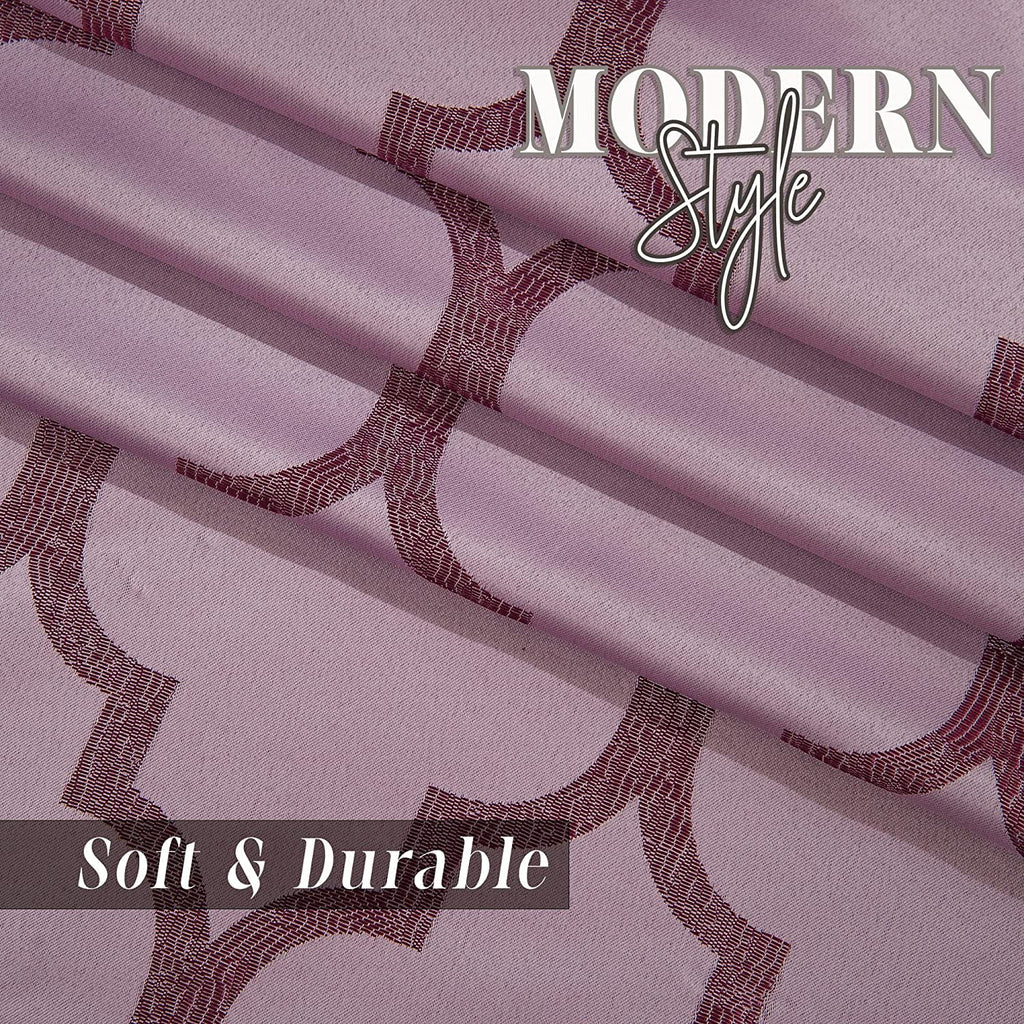 Moroccan Trellis Print Curtain Panels with Attached Valance, 54 X 84 inches, Set of 2, Purple K8225