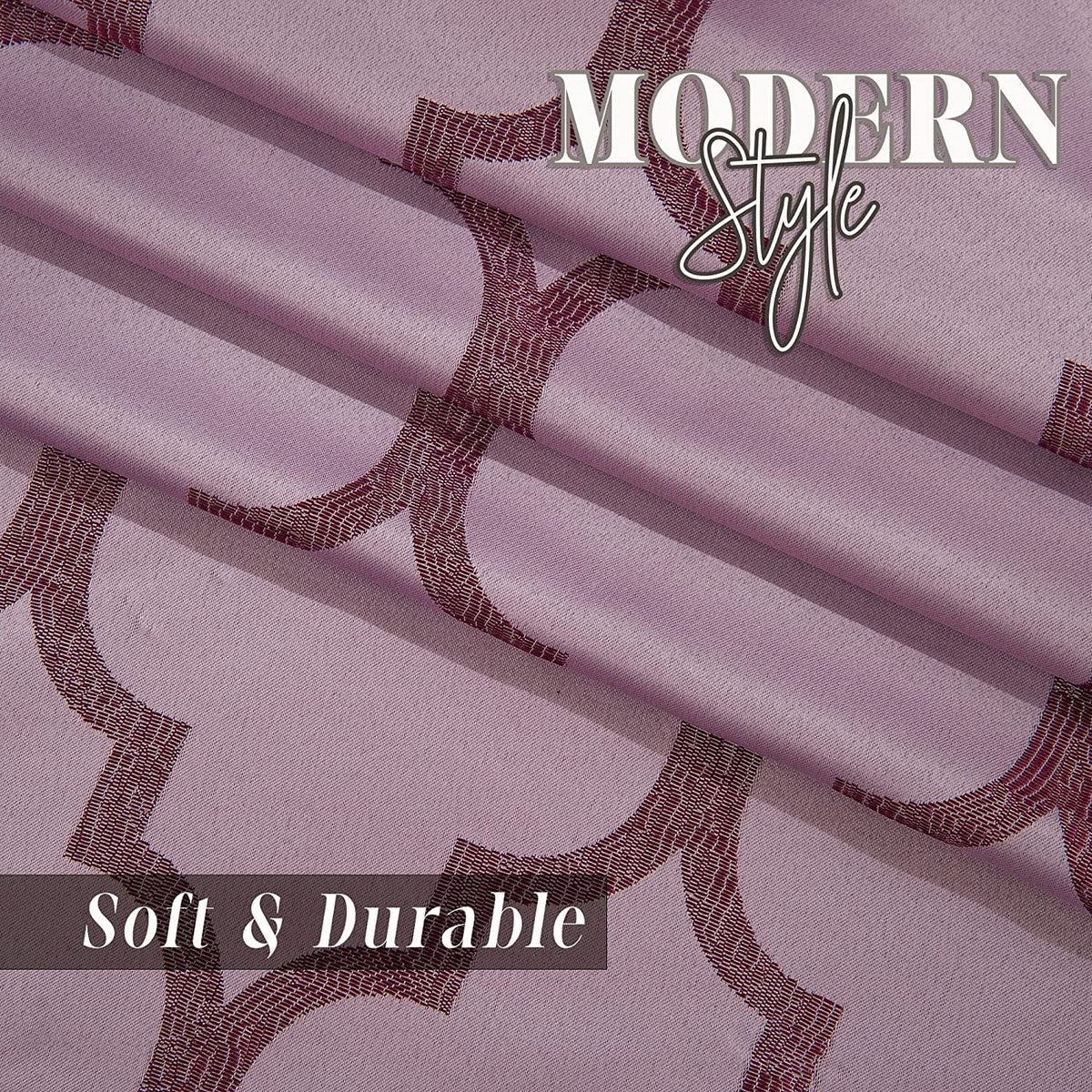 Moroccan Trellis Print Curtain Panels with Attached Valance, 54 X 84 inches, Set of 2, Purple K8225