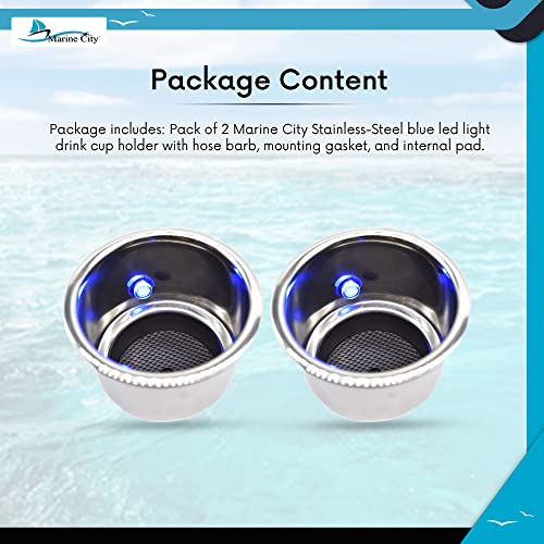 Blue LED Light Cup Holder with Drain Stainless Steel Pack of 1 T58666
