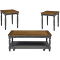Oak Brushed Gray Cocktail Table & 2 End Tables Pack of 3 L124