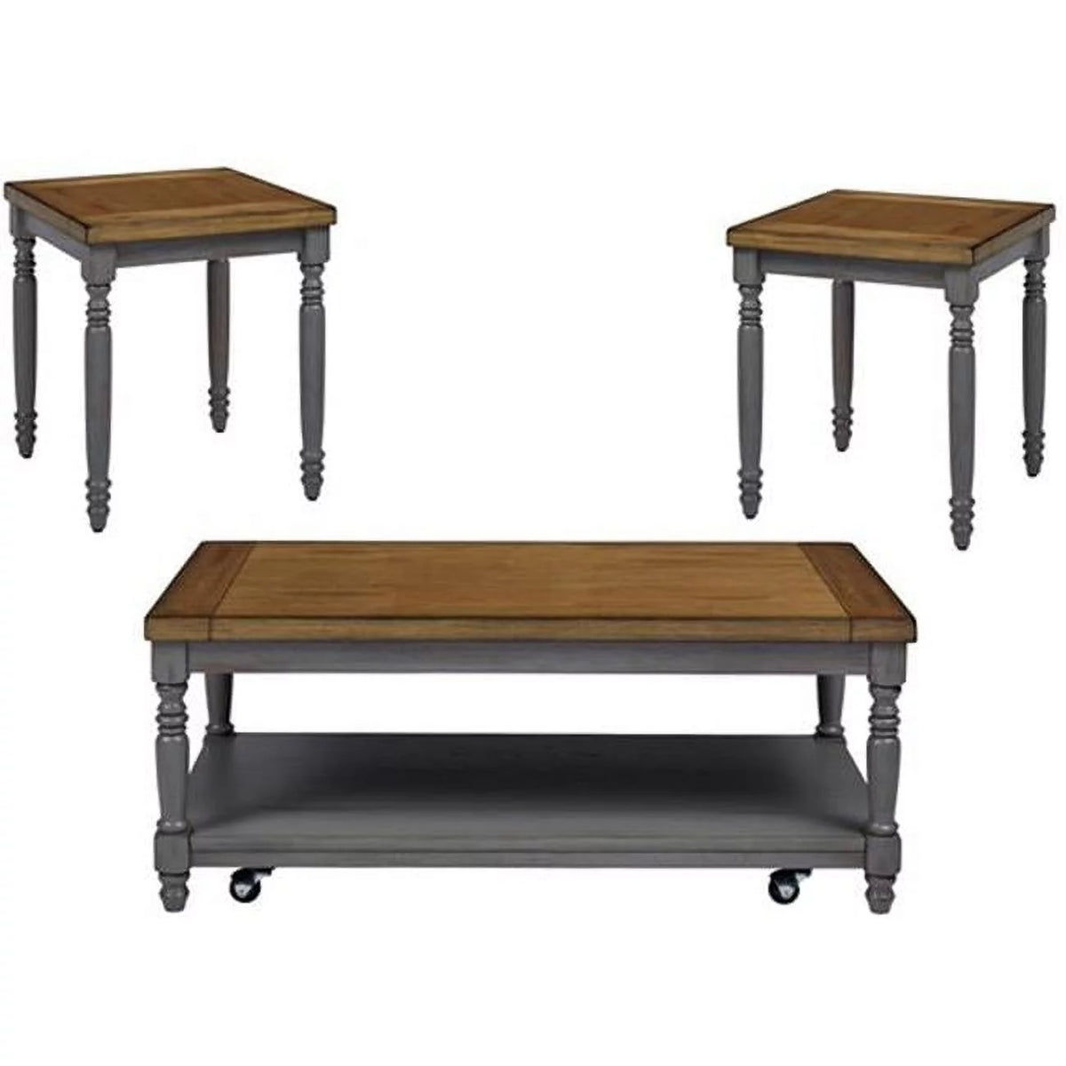 Oak Brushed Gray Cocktail Table & 2 End Tables Pack of 3 L124
