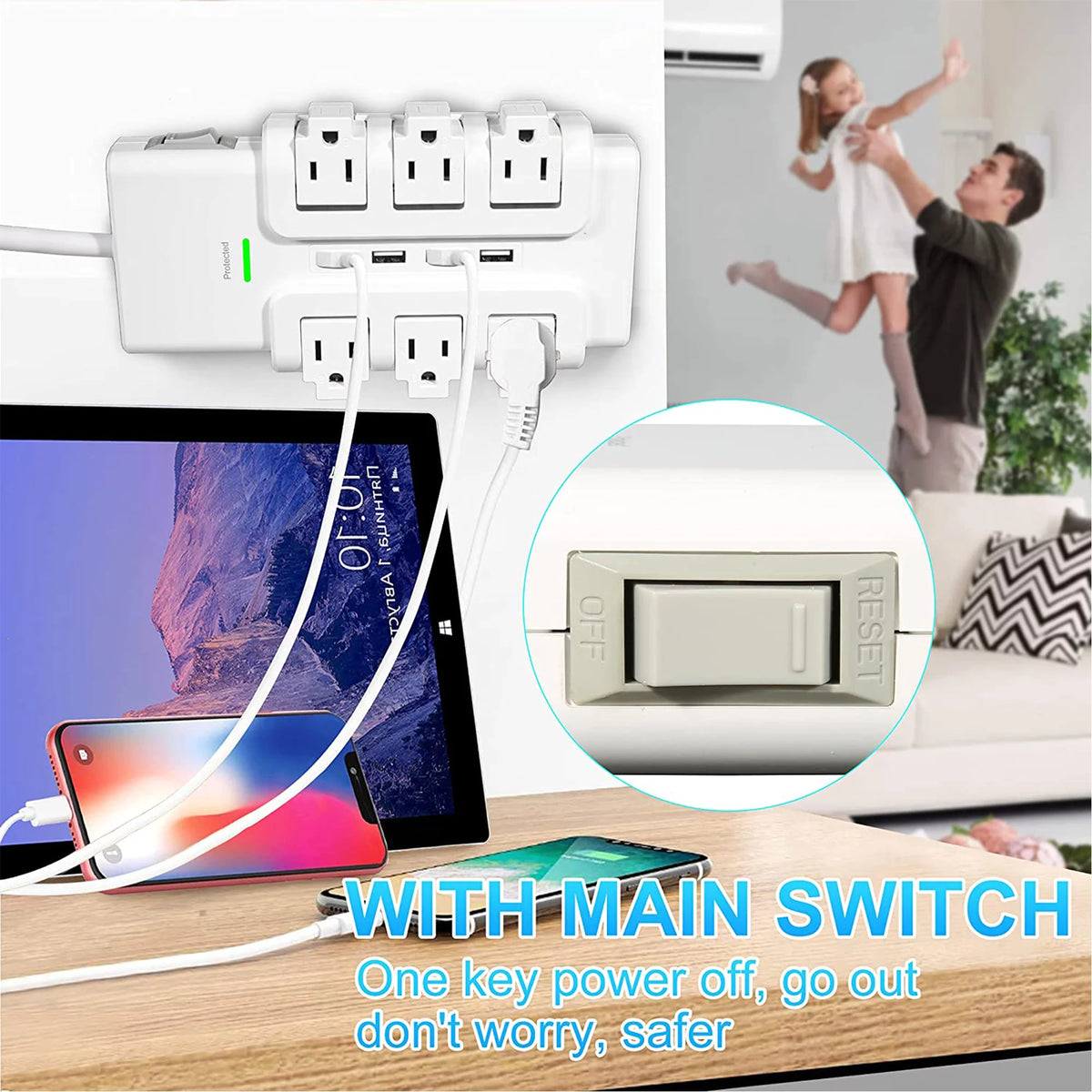 6 Outlet Surge Protector with 4 USB Ports X42540
