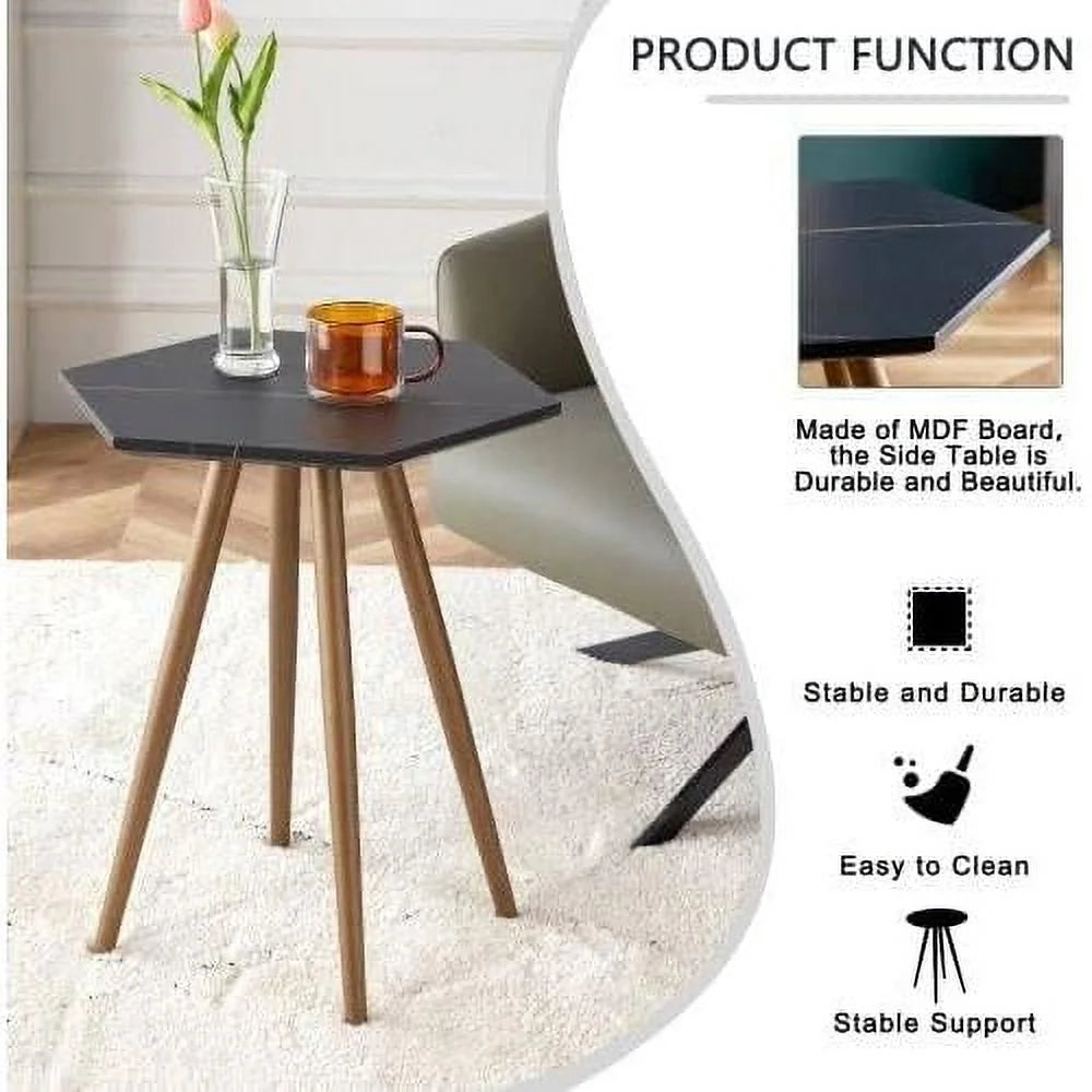 Faux Marble End & Side Table with Dark Metal Legs V4910
