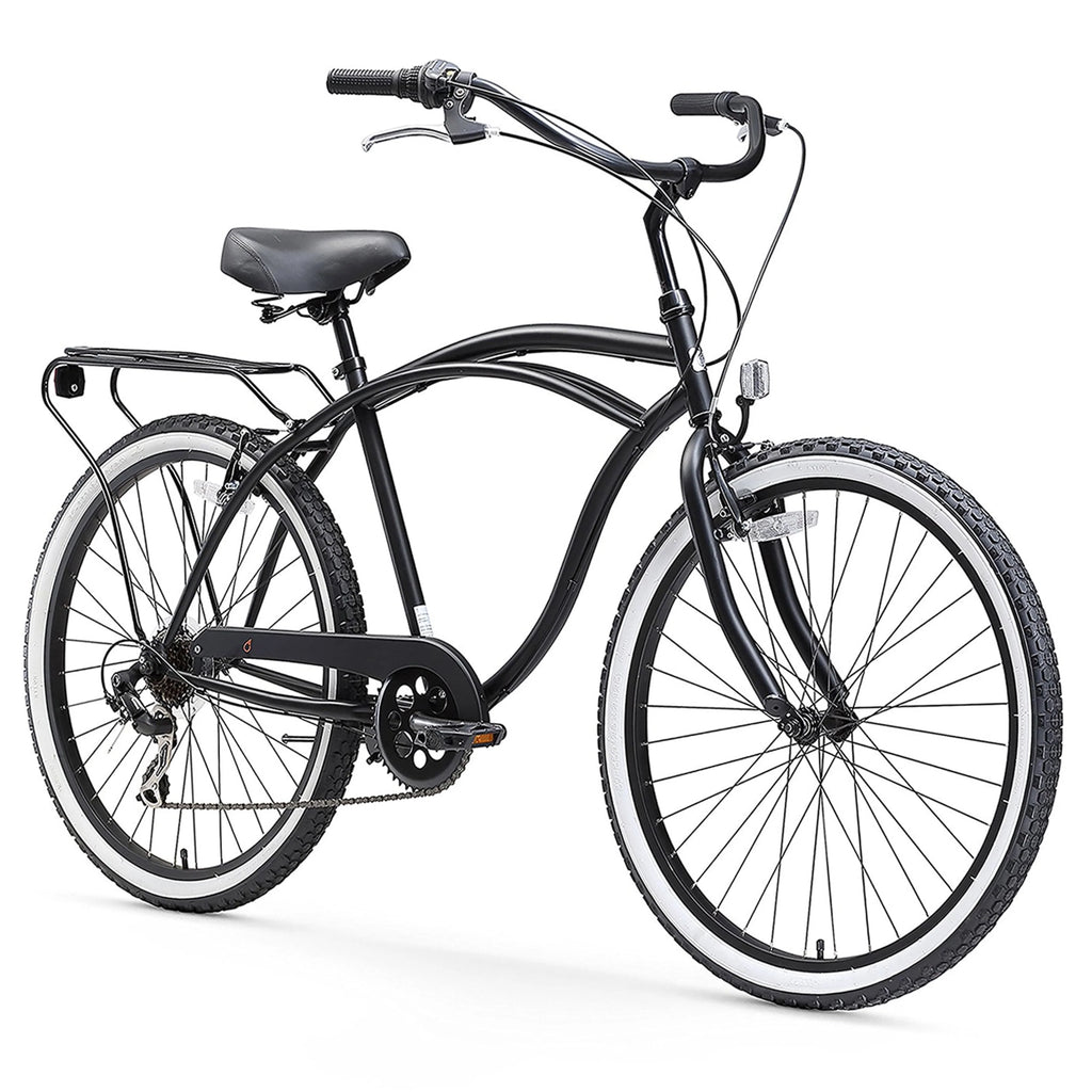 7-Speed Beach Cruiser Bicycle with Rear Rack, 26 In. Wheels, Matte Black B773396