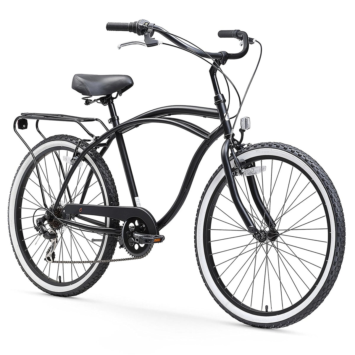 7-Speed Beach Cruiser Bicycle with Rear Rack, 26 In. Wheels, Matte Black B773396