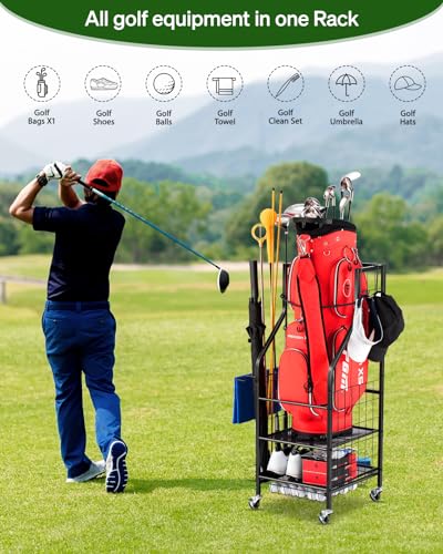 Golf Bag Storage Rack with Wheels B30826