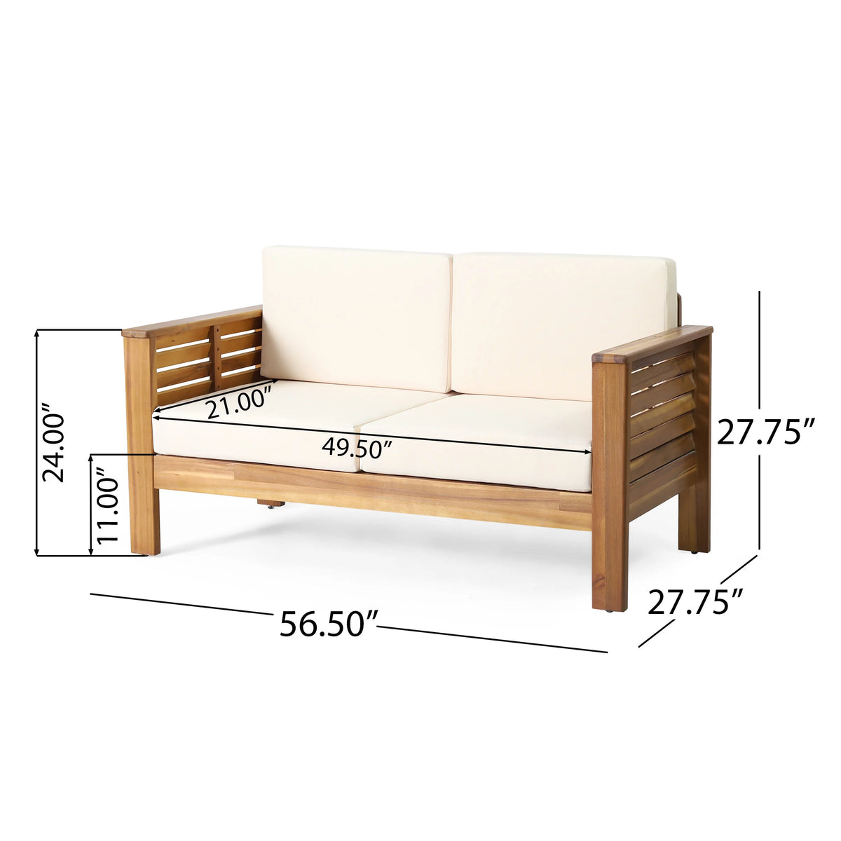 Acacia Wood Outdoor Loveseat and Coffee Table Set with Cushions O68840