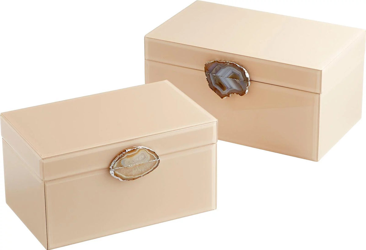Beige Agate Stone Glass Wood Container S660