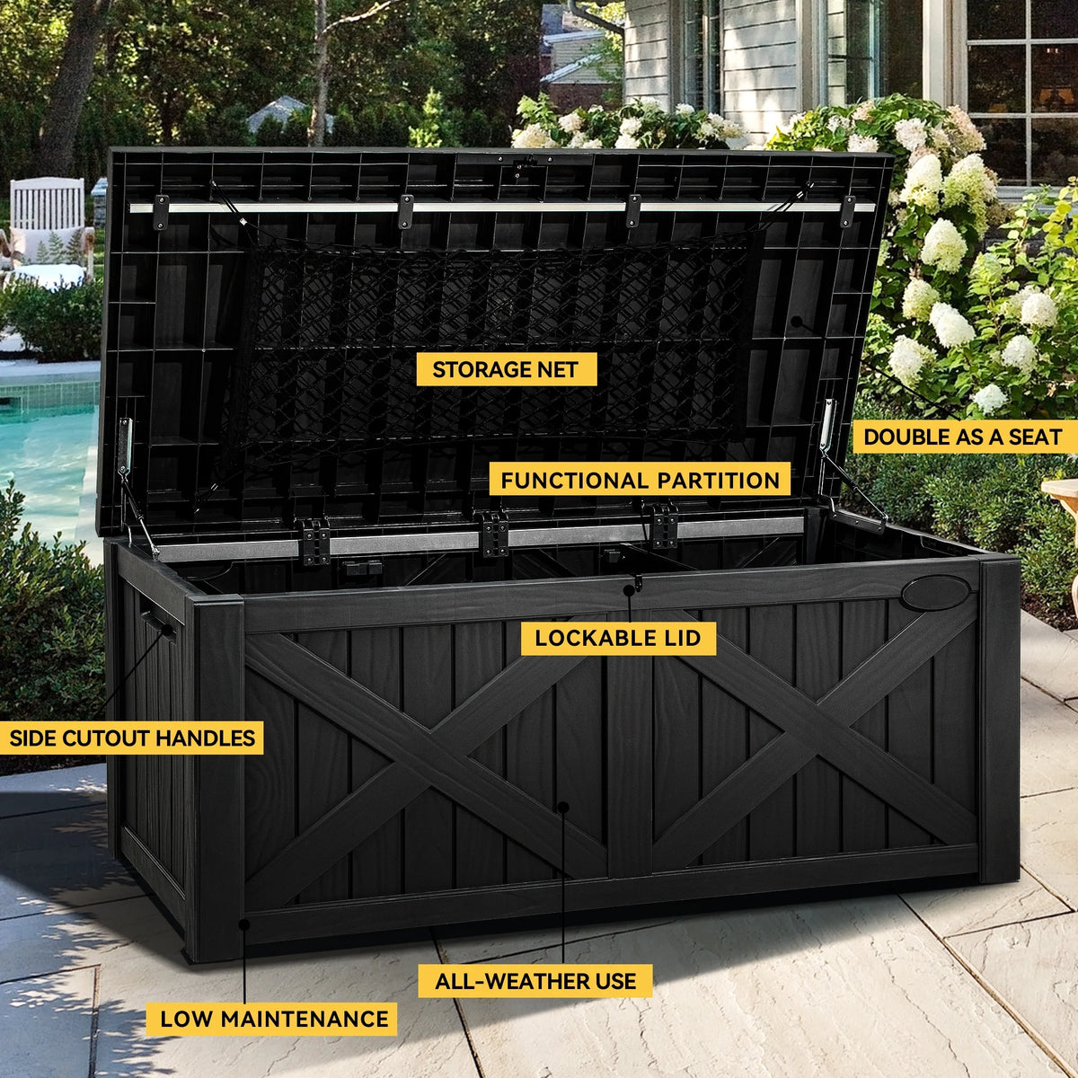120 Gallon Black Resin Deck Box C7199