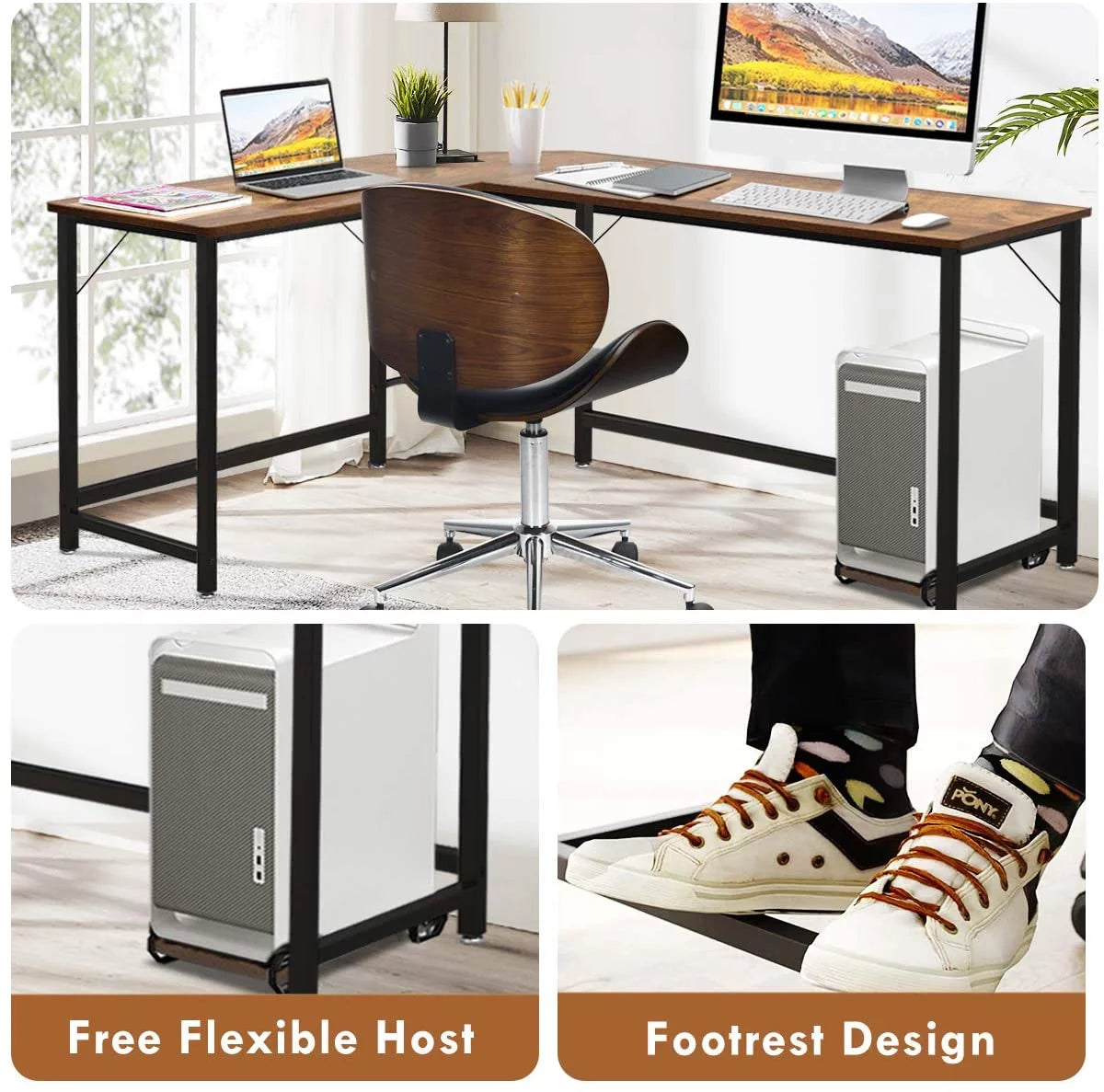 66 Inch L-Shaped Computer Desk with CPU Stand R631769