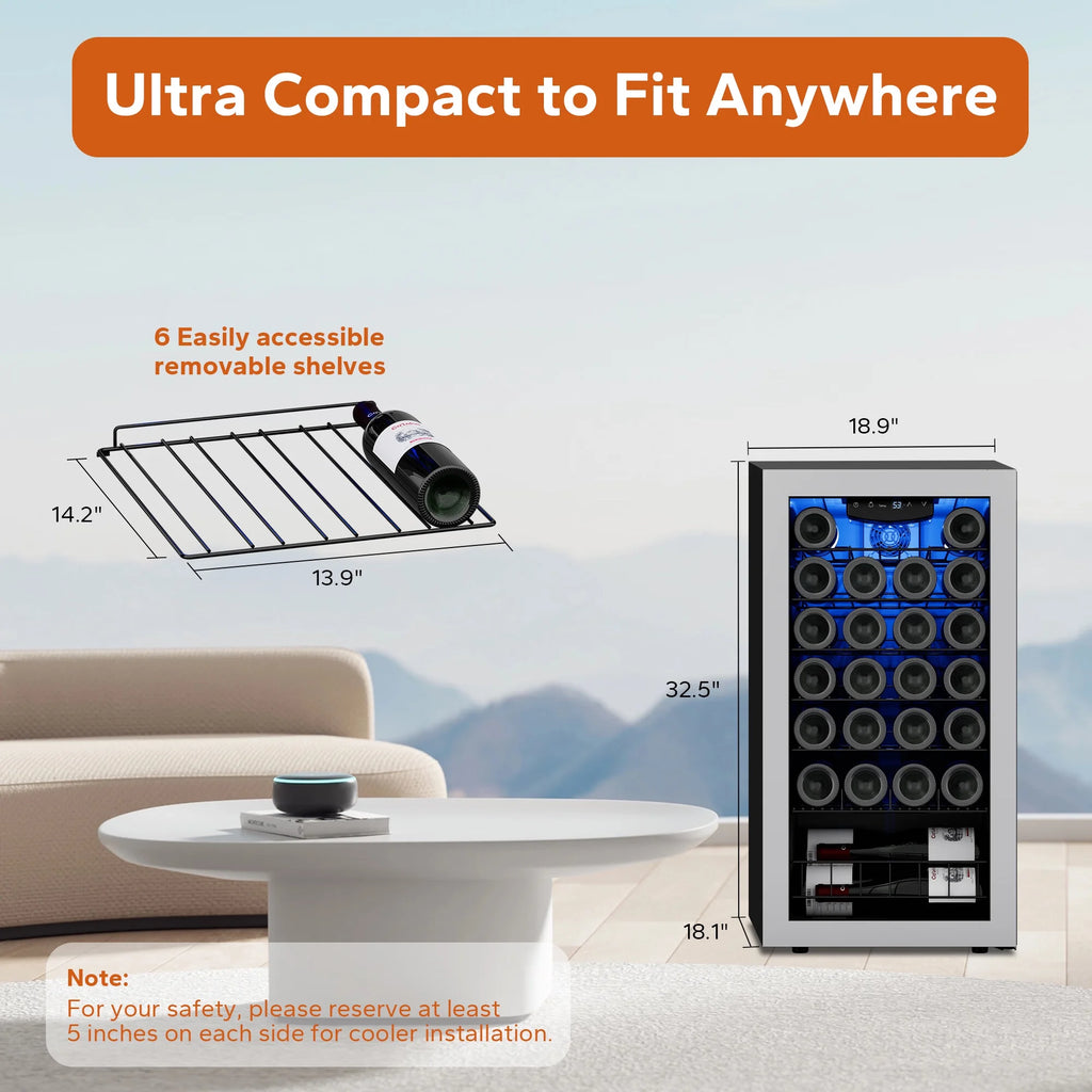 32 Bottle Mini Wine Cooler with Glass Door D2588
