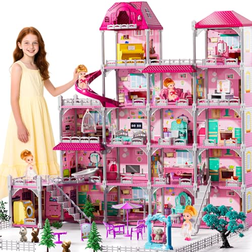 Indoor Playset with 4 Storeys 11 Rooms 2 Dolls M865336