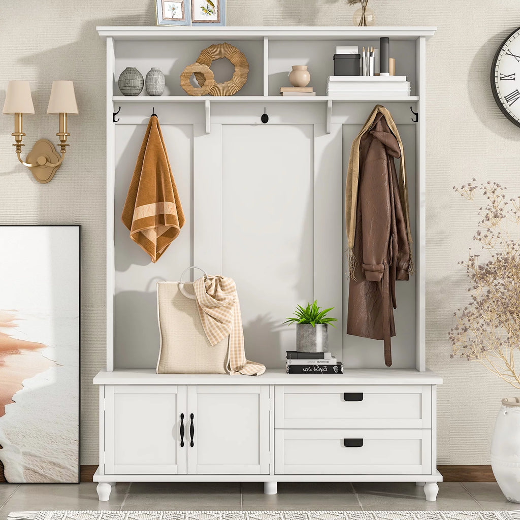 White Hall Tree with Storage Cabinet and 2 Drawers N7673
