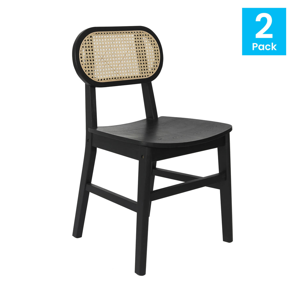 Set of 2 Cane Rattan Dining Chairs with Solid Wood Frames O149